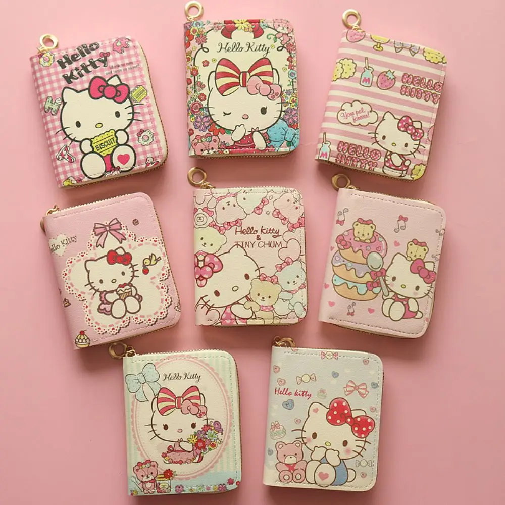 

Hello Kitty Wallet Cartoon Printing PU Leather Zipper Short Wallet Coin Purse Female Card Holder Cute Girl Wallet Birthday Gift