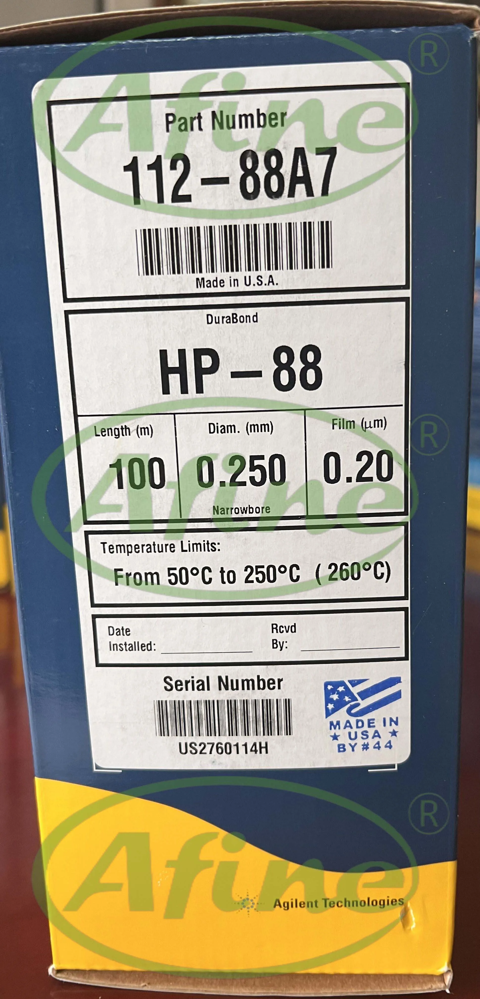 AFINE 112-88A7 JW Колонка для газовой хроматографии HP-88 100 м 0 25 мм 20 мкм 7 дюймов. Agilent 5890 6890