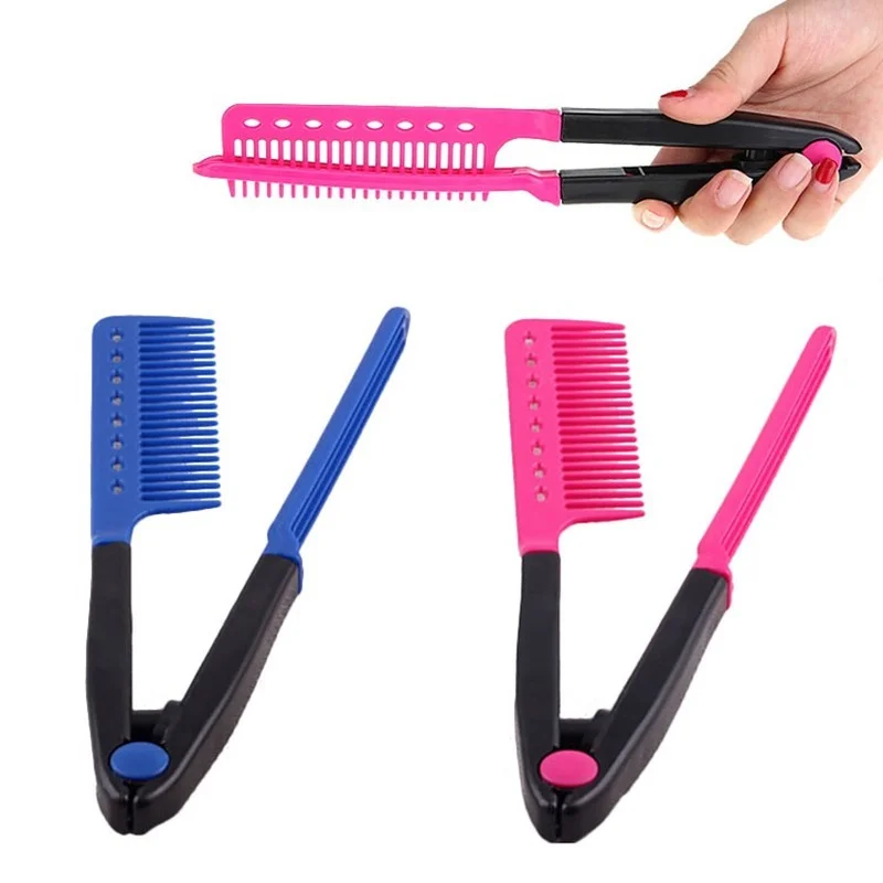 

Hairdressing V Type Straightening Comb Hair Straightener Brush Pro Salon Haircut DIY Barber Styling Tools