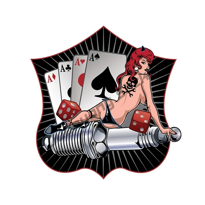 

Cartoon Car Sticker Retro Spark Plug Ace of Spades Pinup Sexy Girl Decal for Bumper Camper Waterproof Car Accessories PVC13x13cm