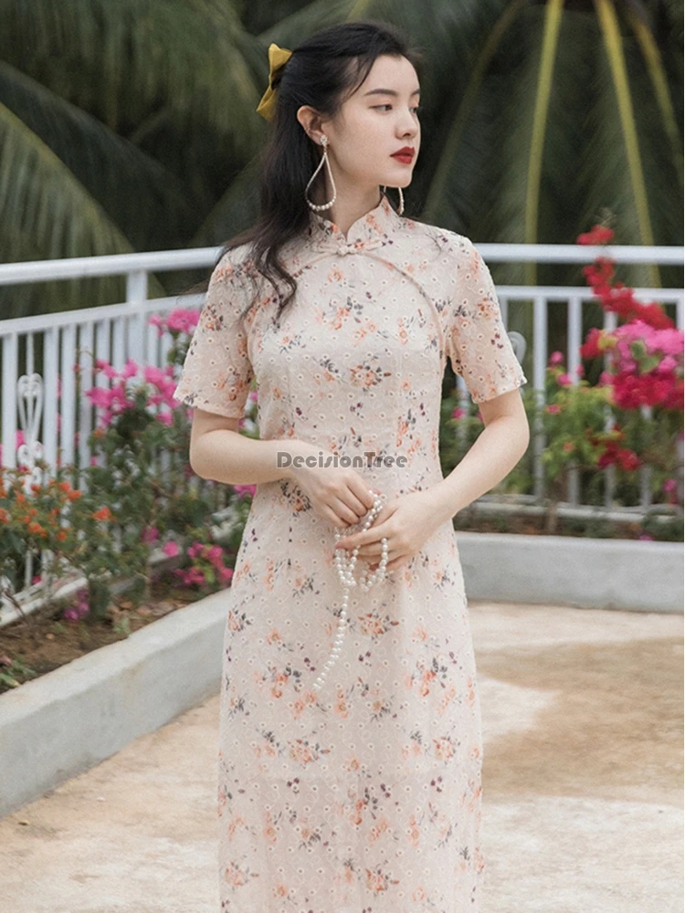 

2022 chinese dress cheongsam qipao women evening dress improved cheongsam chiffon elegant bridesmaid lace wedding party qipao