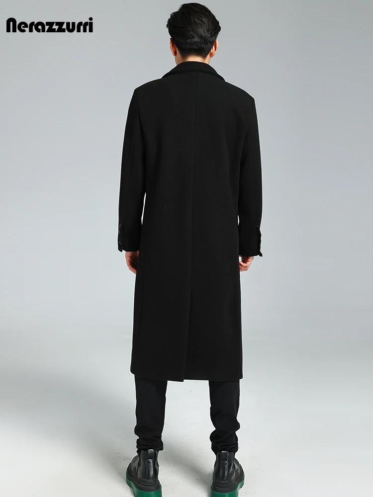 Пальто Nerazzurri мужское длинное роскошное элегантное мягкое теплое шерстяное