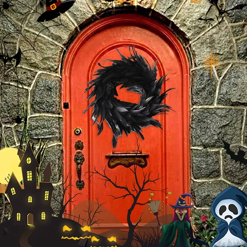 

Black Feather Wreath Handmade Wall Door Hanging Wreath Festival Birthday Party Supply Home Hotel Wall Hanging Decor