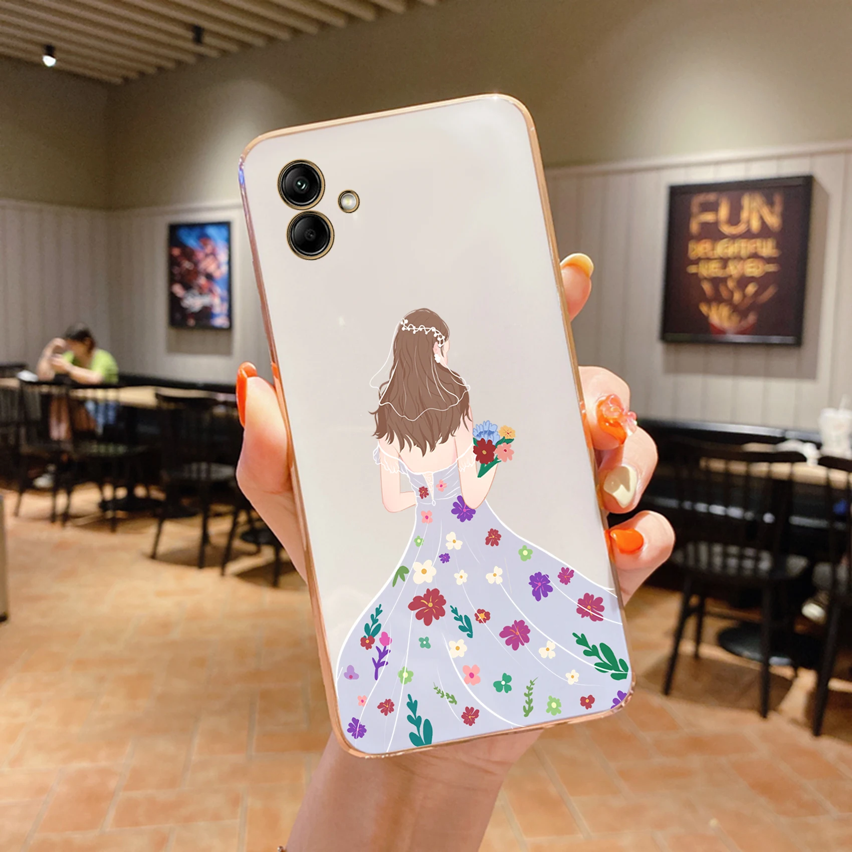 Flowers Bride Plating silicone Phone Case On For Samsung Galaxy A04 A02 A04S A03 A03S A02S A21S A20S A42 A10 A73 A33 A52S Cover