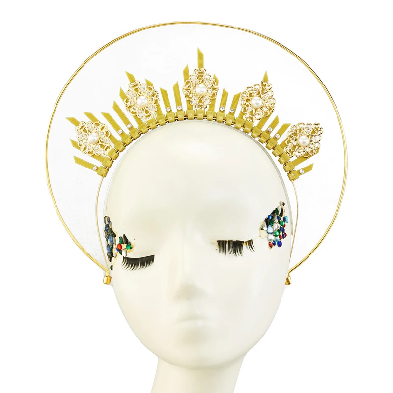 

Винтажная повязка на голову в стиле ретро с жемчугом и ореолом Корона Лолита Готическая Медвежья богиня головной убор для косплея на Хэллоуин