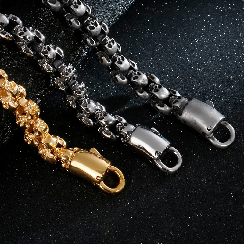 markii Punk Men Gold Color Skull Bracelets Vintage Stainless Steel Matte Charm Biker Chain Brecelets Bangle Male Gothic Jewelry