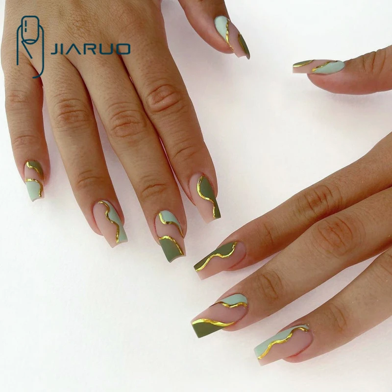 

JIARUO 24PCS/BOX Long Press on Nails Coffin Fake Nail Tech Supplies Y2k Nail Extension Sticker Art Nail French Colorblock Nail