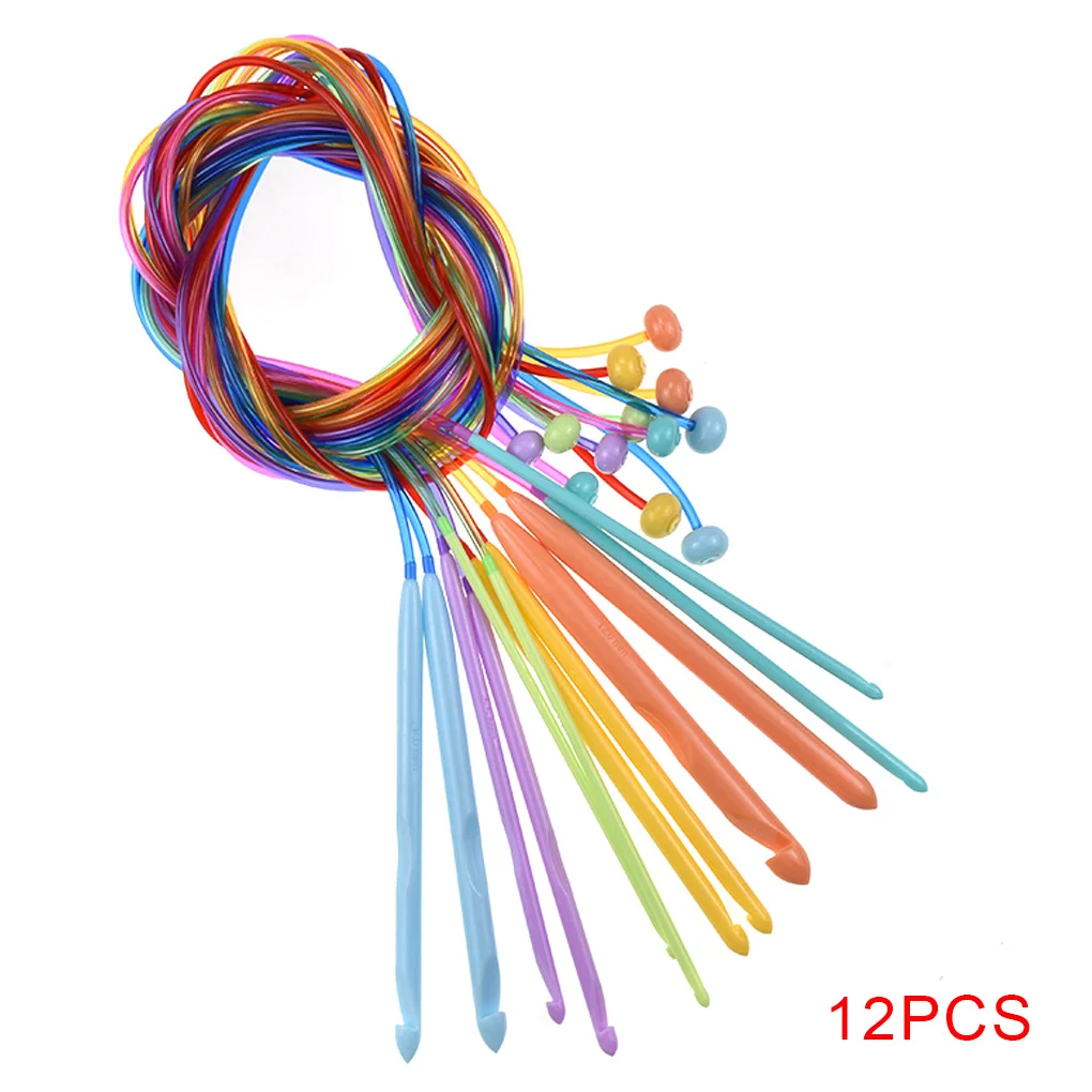 

12pcs 3.5mm-12mm Crochet Hooks Set with Cable Long Plastic Carpet Weaving Rug Weave Knitting Needles