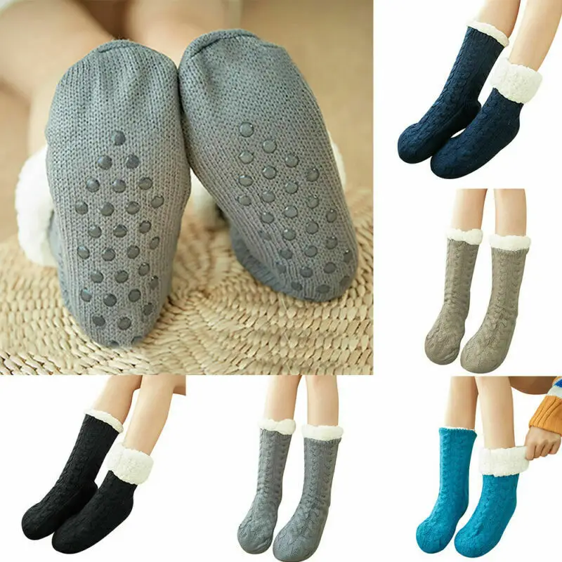 1Pair Thick Warm Sleep Socks Slippers Women Girls Autumn Winter Velvet Home Floor Socks Non Slip Mid Tube Kawaii Cute Socks