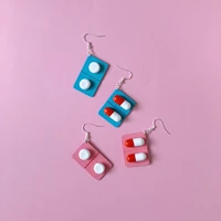 temperament color contrast earrings wooden pill capsules funny creative earrings