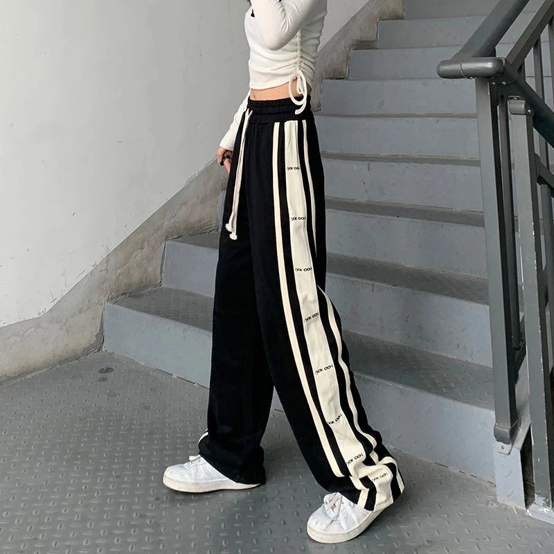 

Harajuku Spliced Big Pockets Casual Pants Summer 4Xl Oversized Loose All Match Straight Trousers Korean High Waist Sweatpants