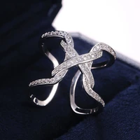 new creative trendy silver plated cross x shape rings for women brilliant white cz stone inlay elegant lady wedding party gift