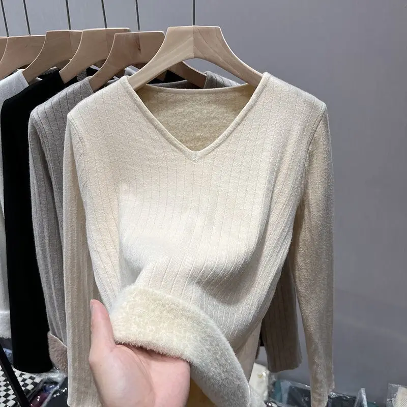 Thermal Underwear for Women Fleece Lined Tops Thick Knitted Sweater Top Winter Thermal Undershirt Thermo Bottoming Shirt