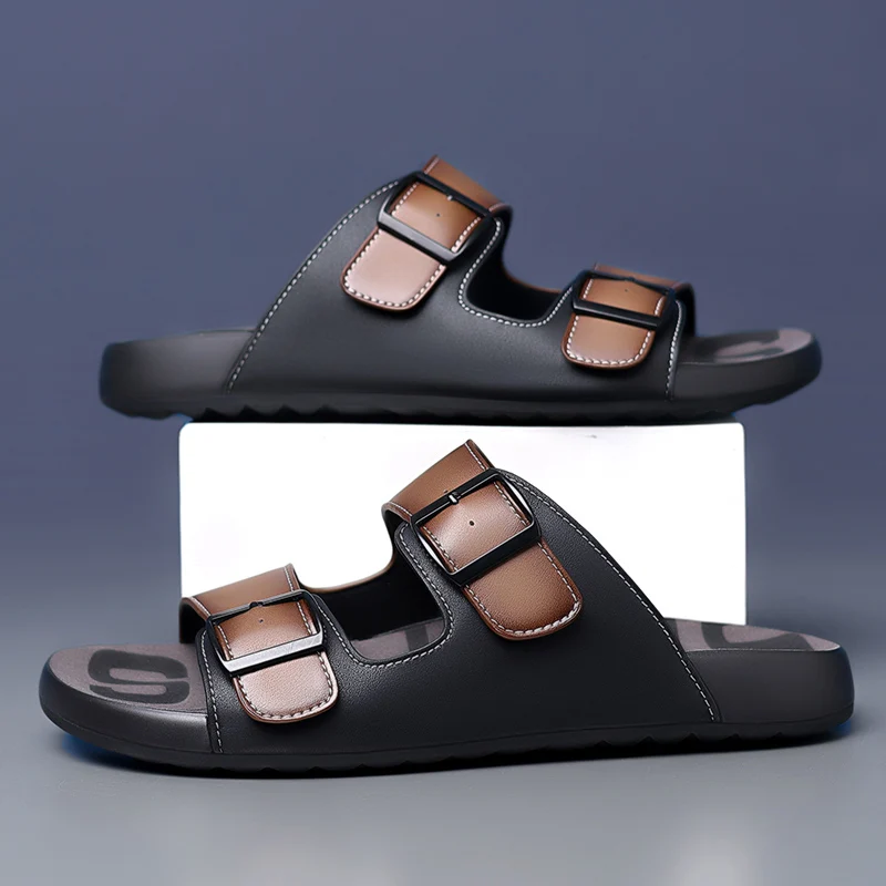 Летние мужские дышащие шлепанцы плоская подошва пляжные сандалии Нескользящие