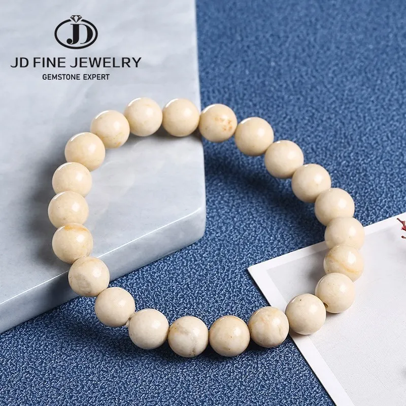 

JD Natural White Stone Strand Bracelets Rice white Round Loose Bead Bracelet Gift For Men Women