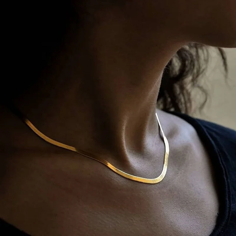 

Danlery Hot Fashion Unisex Snake Chain Women Necklace Choker Stainless Steel Herringbone Gold Color Chain Necklace For Women