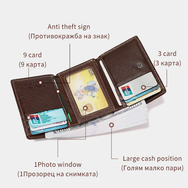 Genuine Leather Wallet for Men Women Minimalism Business Credit Card ID Holder RFID Blocking Mini Wallets Money Clip Bag 3