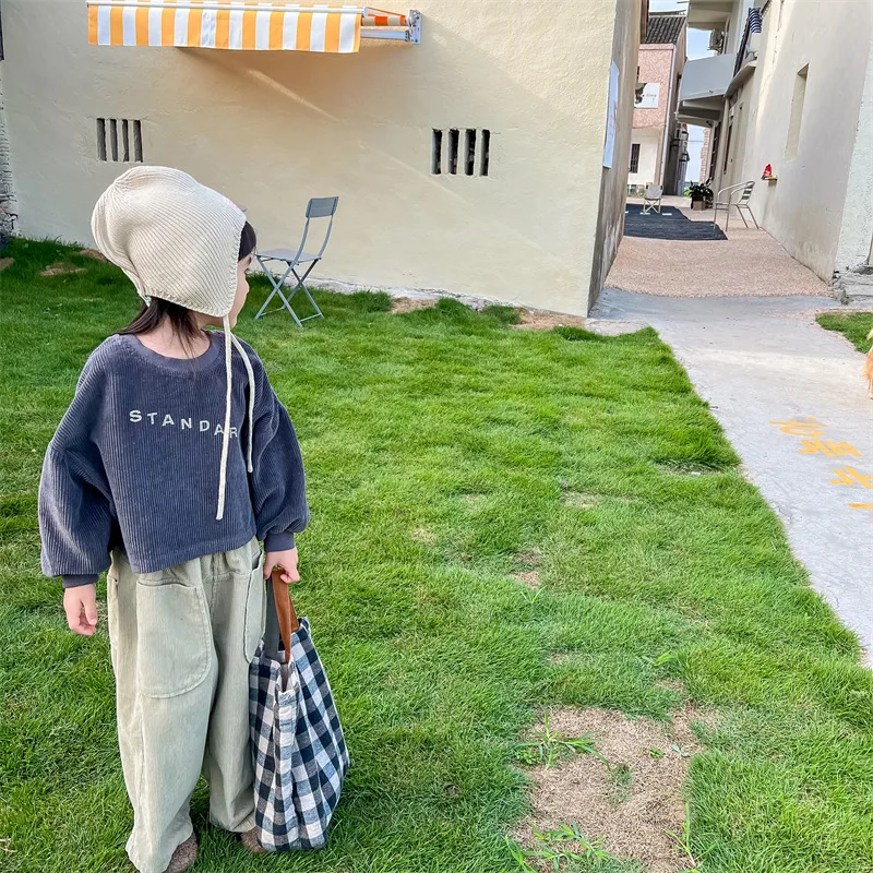 2022 New Children Corduroy Sweatshirt Autumn Baby Long Sleeve T Shirts Fashion Boys Girls Letter Print Sweatshirt Kids Shirts