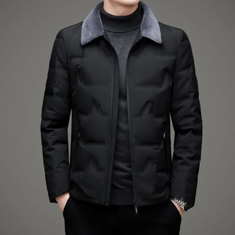 Winter New High End Fur Collar Down Jacket Men Fashion Thick Warm White Eiderdown Coat Business Casual Down Jacket Men's Clothes
