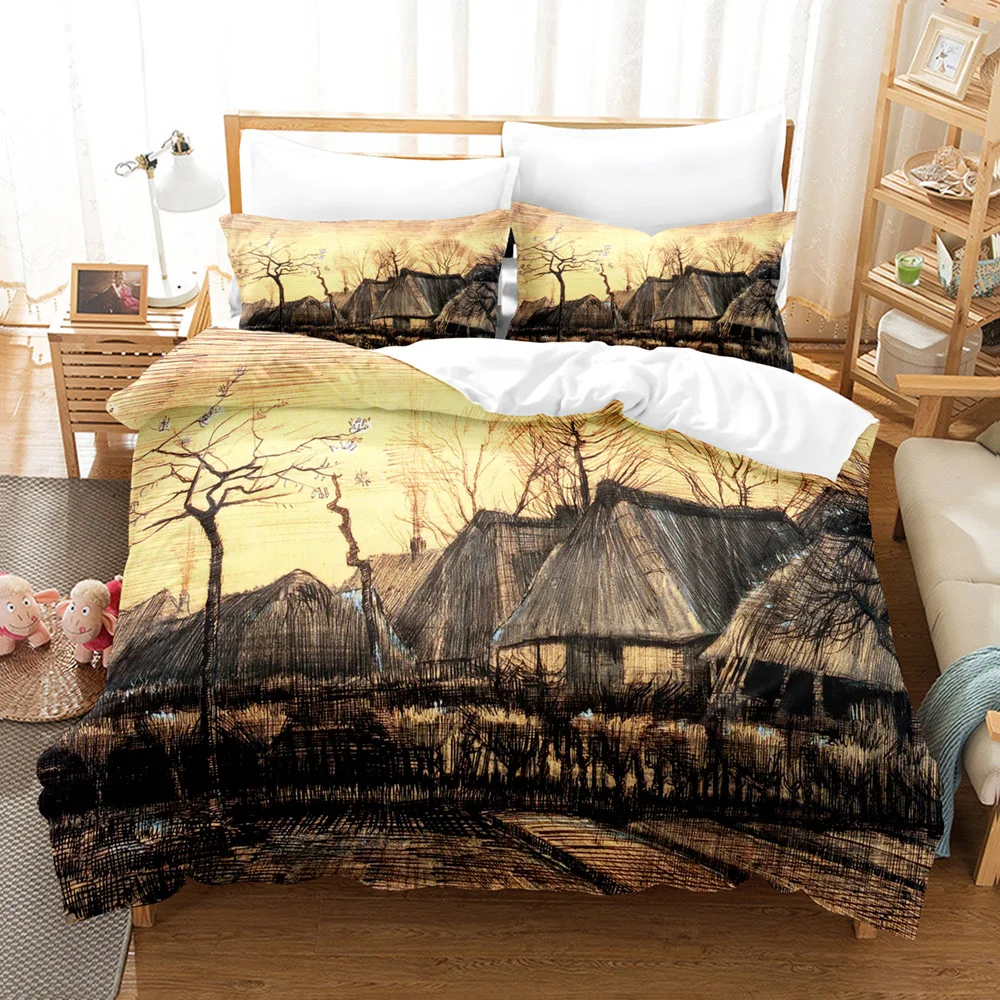 

Cover Set King Queen Size Comforter Cover for Kids Boys Girls Teens Polyester Bedclothes Abstract Van Gogh Oil Painting Duvet