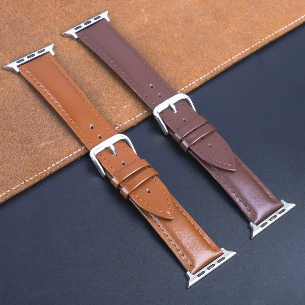 

Genuine Leather Watchband 38mm 40mm 41mm for iwatch 8 7 6 5 4 3 SE Calfskin Wrist Strap Replace 42mm 44mm 45mm for Apple Watch