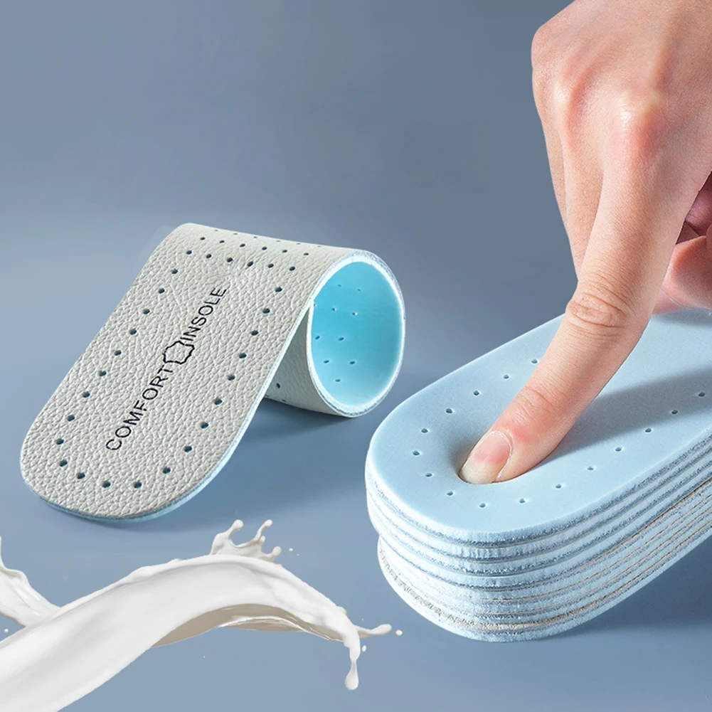 Leather Latex Insoles For Feet Shock Absorption Deodorant Shoes Pad Elastic Breathable Running Sneakers Cushion For Men Women