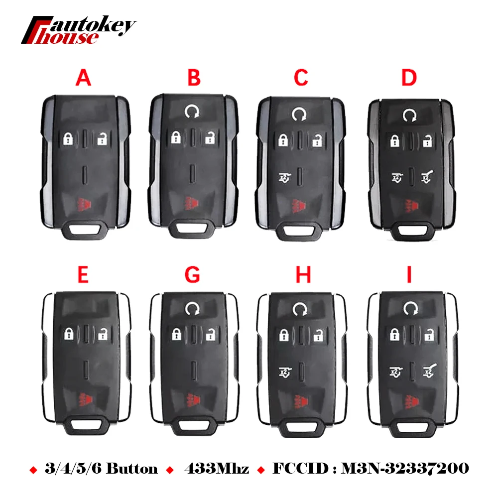 

Aftermarket 433MHz 3/4/5/6 Button Remote For Chevrolet Silverado 2019- 2021 GMC Sierra 2021 Smart Key FCC M3N-32337200 CN014084