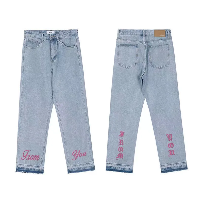 Streetwear Gothic Lettering Embroidery Jeans For Men Y2k Straight Pants Fashion Baggy Jeans Women's Jeans 2023 Trend Trousers
