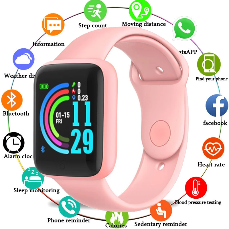 

Умные часы D20 Pro с Bluetooth, фитнес-трекер, спортивный монитор сердечного ритма, водонепроницаемый Женский цветной браслет Y68 для Android и IOS