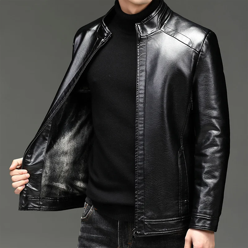 

leather middle-aged loose Brand jacket men's velvet thickened thermal sheep skin father's coat