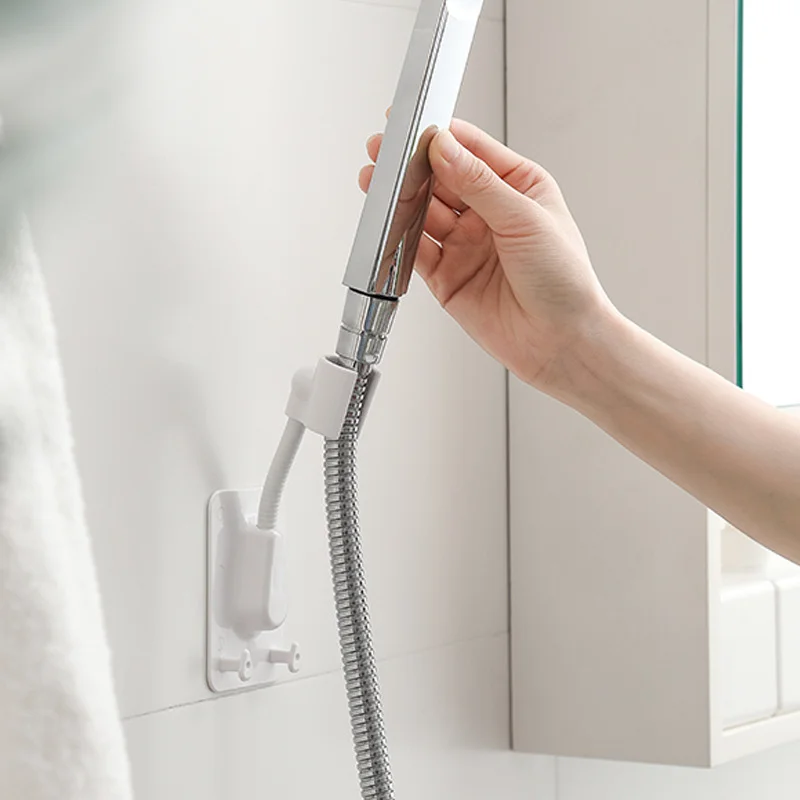 

360° Shower Head Holder Adjustable Self-Adhesive Showerhead Bracket Wall Mount With 2 Hooks Stand Bathroom Universal ABS 1pc