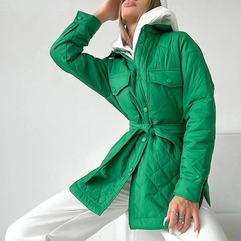 Women'S Winter Quilted Coats 2022 Women Warm Single Breasted Long Parkas Streetwear Vintage Famale Loose Cotton Padded Jackets