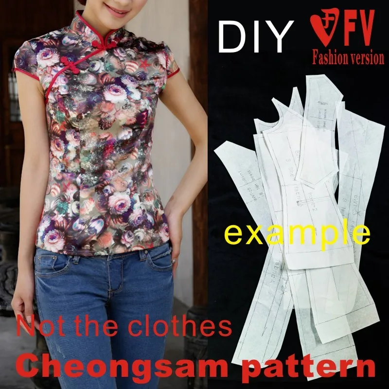

Garment pattern classic Chinese stand-up collar small cap sleeves improved cheongsam sewing drawings 1:1 pattern physical BQP-4