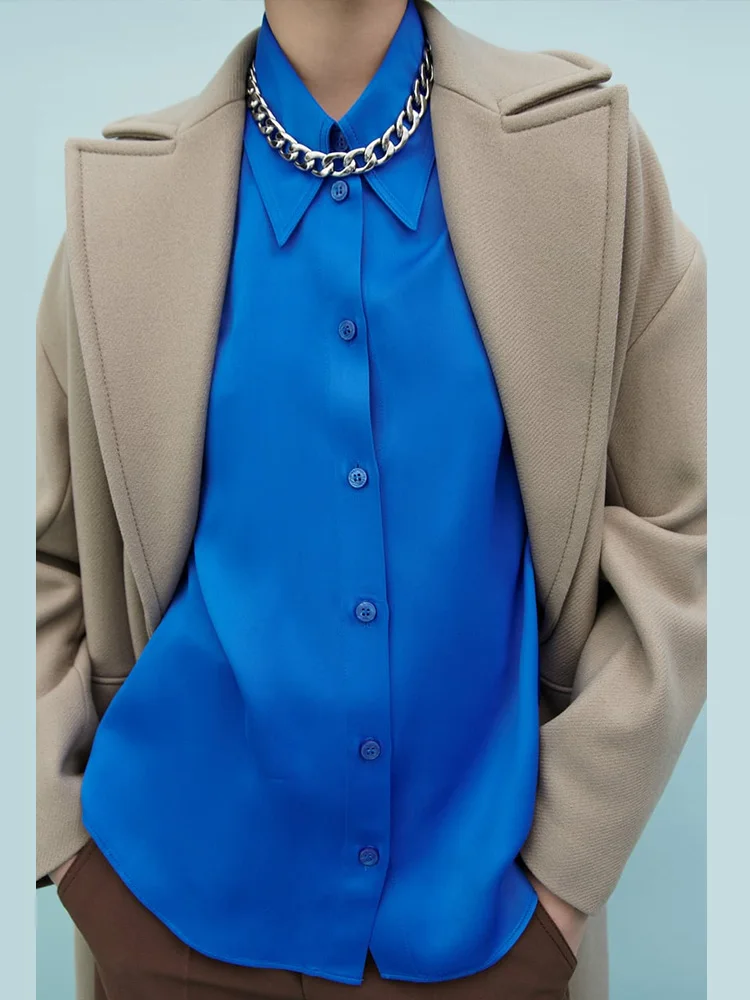 Женская Асимметричная рубашка ZA винтажная мягкая на пуговицах с длинным рукавом