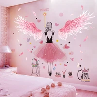 pink feathers wings wall stickers diy cartoon girl wall decals for kids rooms baby bedroom children nursery home decoration