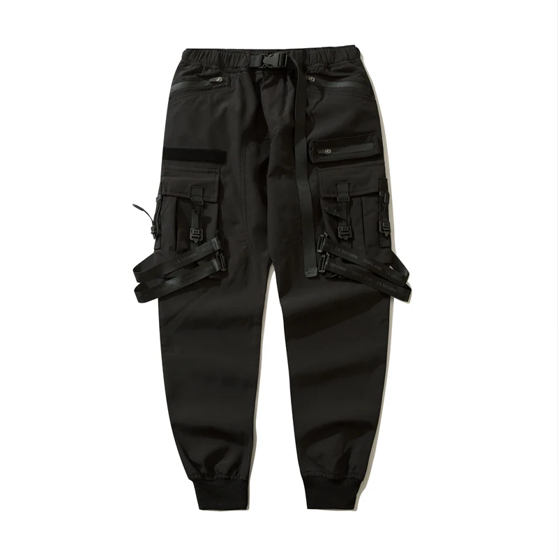 Hip Hop Tactical Cargo Pants Men Ribbons Joggers Trousers 2023 Spring Functional Elastic Waist Fahsion Streetwear Pant images - 6