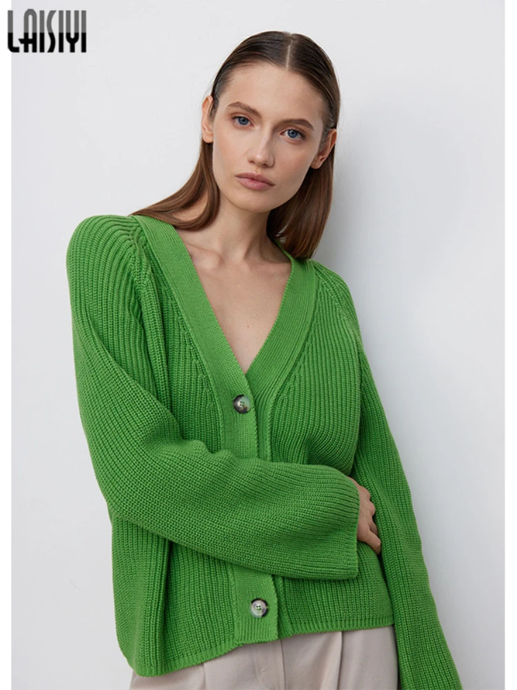 

Cardigan Women Knitted Sweater Y2k Streetwear Solid Color 2022 Autumn Winter New V Neck Long Sleeve Top Button Sweater Cardigans