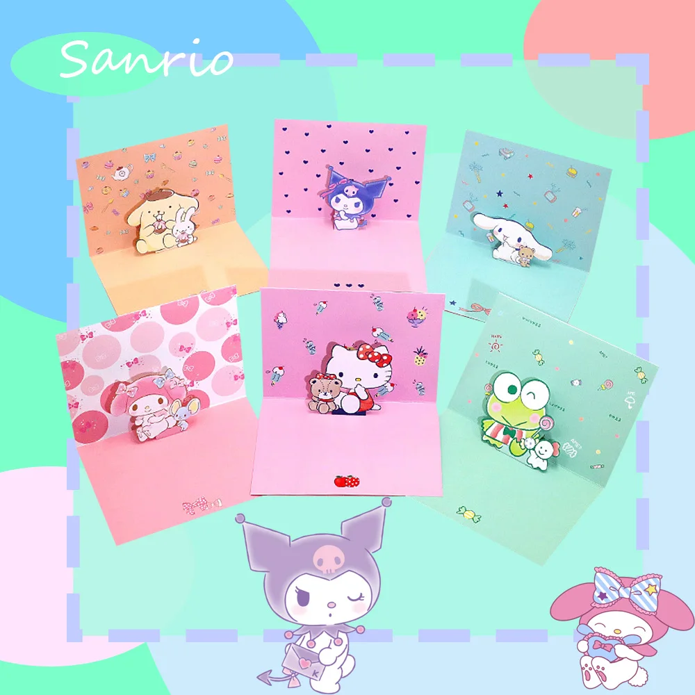 

Sanrio Kuromi Keroppi Cinnamoroll Melody Hello Kitty Симпатичная Трехмерная 3D открытка Kawaii день рождения поздравительная открытка подарок для детей