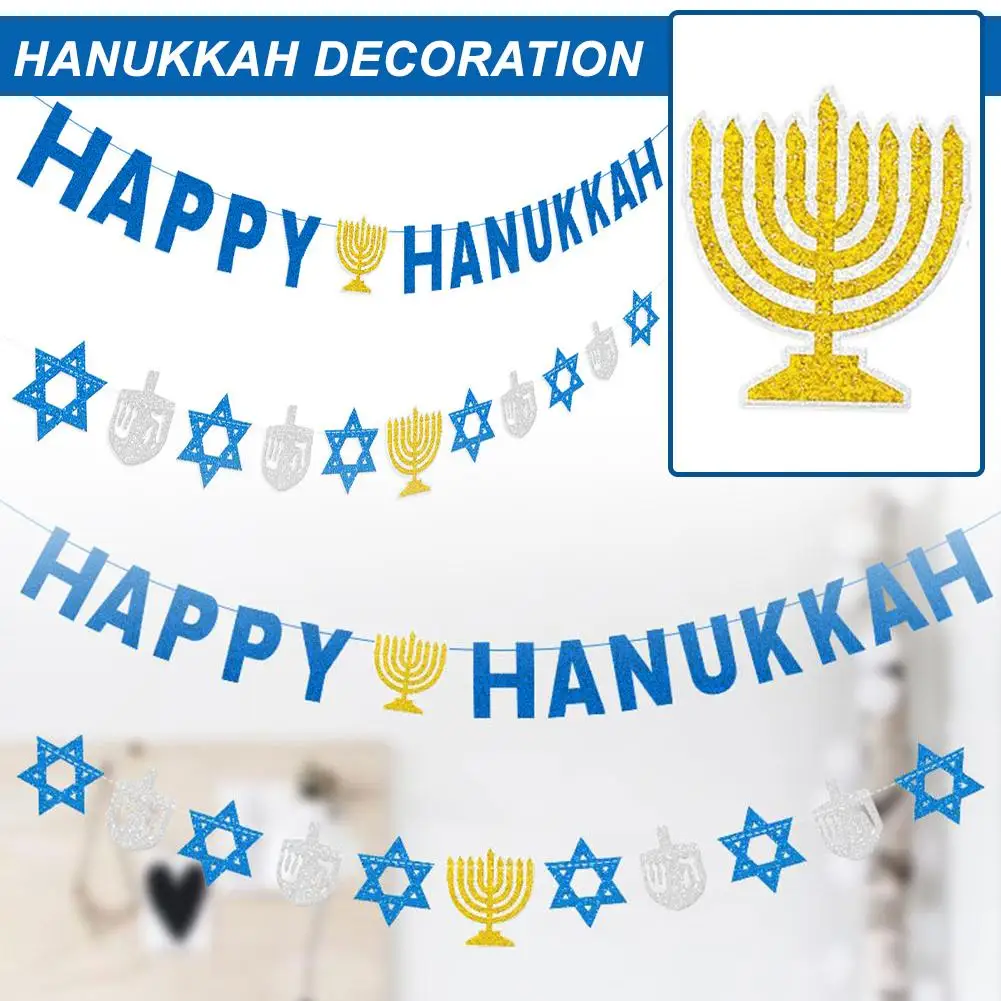 

Party Decoration Flag Blue Happy Hanukkah Glitter Decor Hanukkah Star Paper Hanging Garland For Home Party Decor O5L9