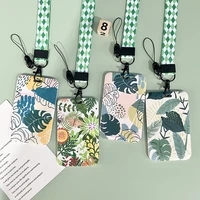 cool green plants badge holder with lanyard credentials accessories students name photo id card holders