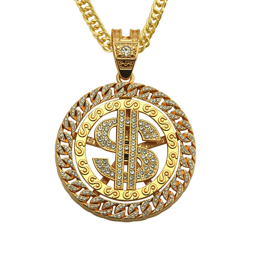 

WANGAIYAO's new hiphop domineering trendy male exaggerated men's and women's hip-hop diamond-studded dollar pendant necklace