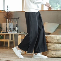 2022 mens clothing chinese style spring summer cotton linen casual pants loose pan buckle straight new free shipping fashion