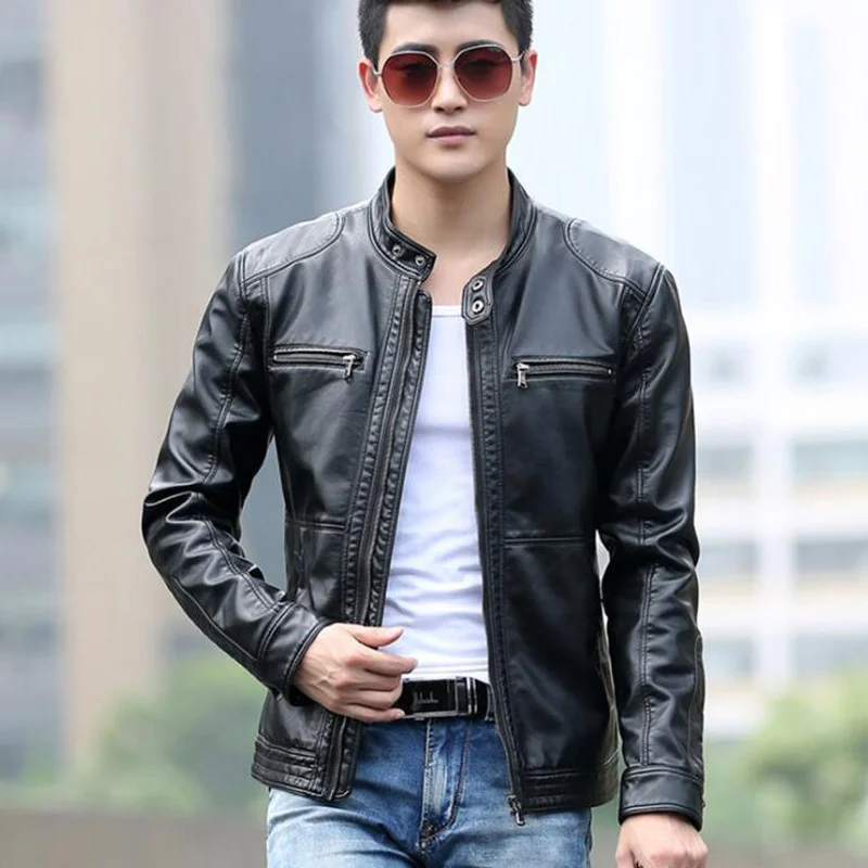 

Leather Jacket Men design stand collar coat male casual motorcycle jackets Mens fashion veste en cuir moto leather jackets