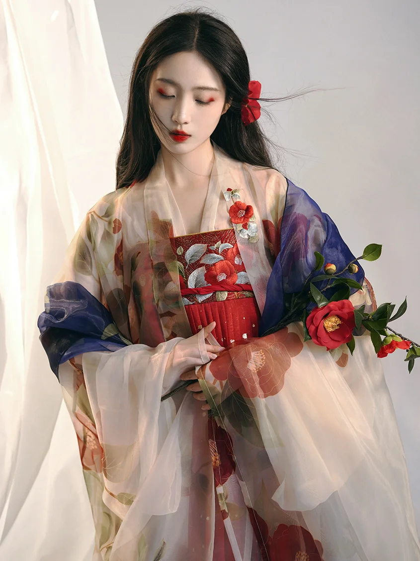 Женское платье с вышивкой династии Тан цельнокроеное большим рукавом рубашка