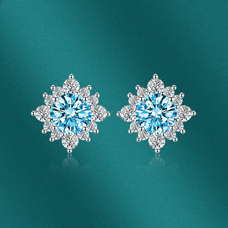 

S925 Sterling Silver Halo Flower Stud Earrings Round Bling Women Stud Earrings Fashion Jewelry Korean Earrings for Women Girl