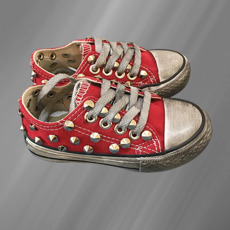 

Low-top and old canvas shoes dirty flat rivet shoes comfortable street shooting handmade rivet vulcanized shoes 35-46