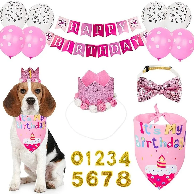 

Pet Birthday Decoration Set Dog Party Hat Crown Bow Tie Digital Decoration Prop Christmas Dog Clothes