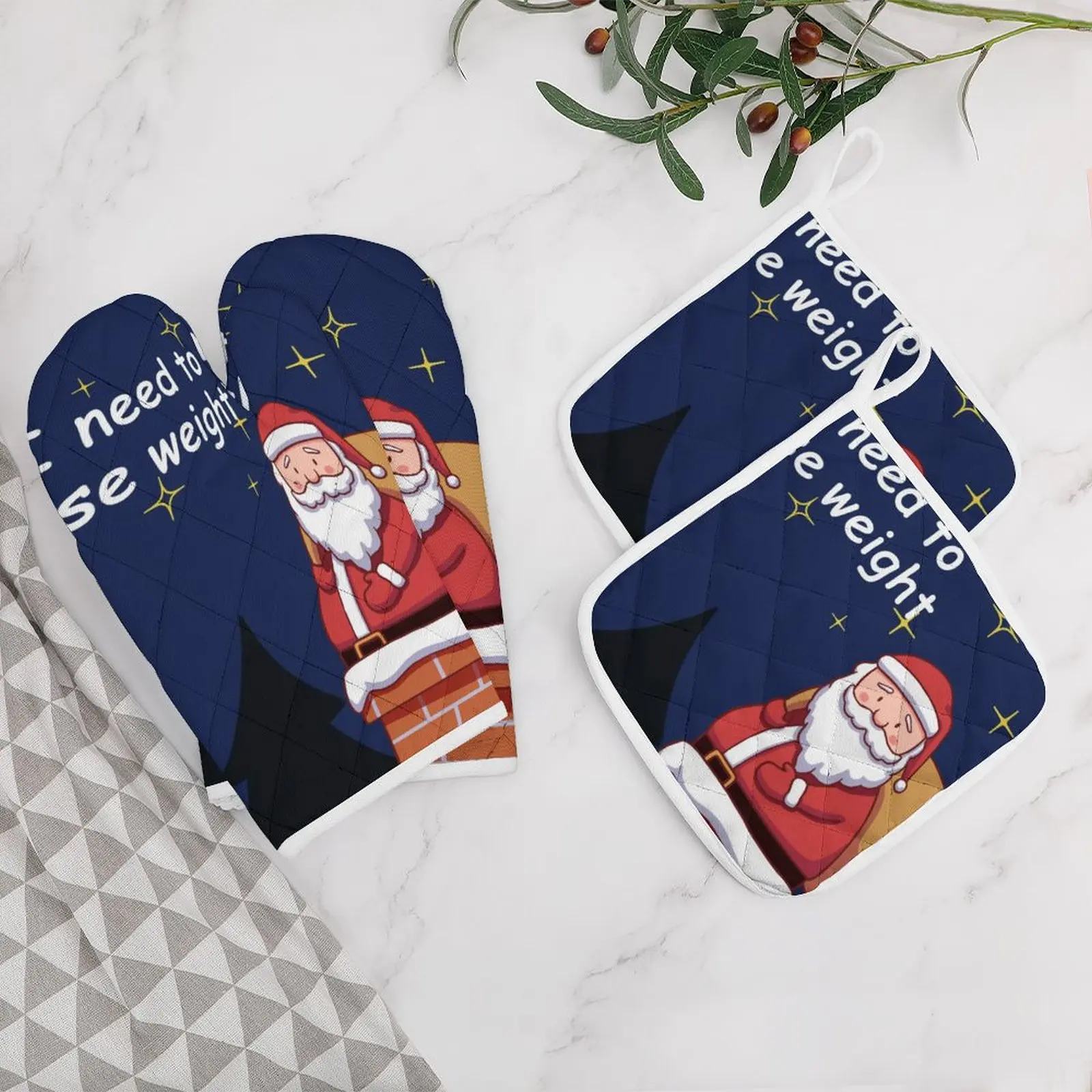 

Oven Mitts and Pot Holders Set Kitchen Mittens with Potholders Surface for Baking Cooking BBQ Santa Claus Chimney I Need