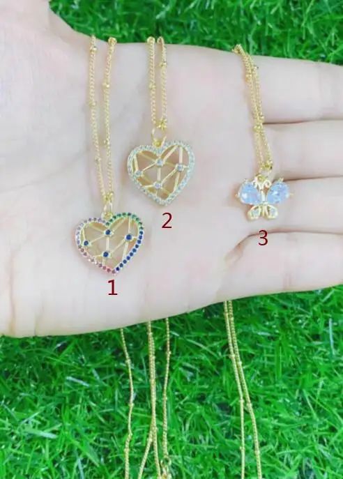 

1 шт. DIY Сердце Бабочка Золотой Цвет Мама ожерелье с подвесками CZ Кристалл животное ожерелье с подвеской модные ювелирные изделия оптом fg4s
