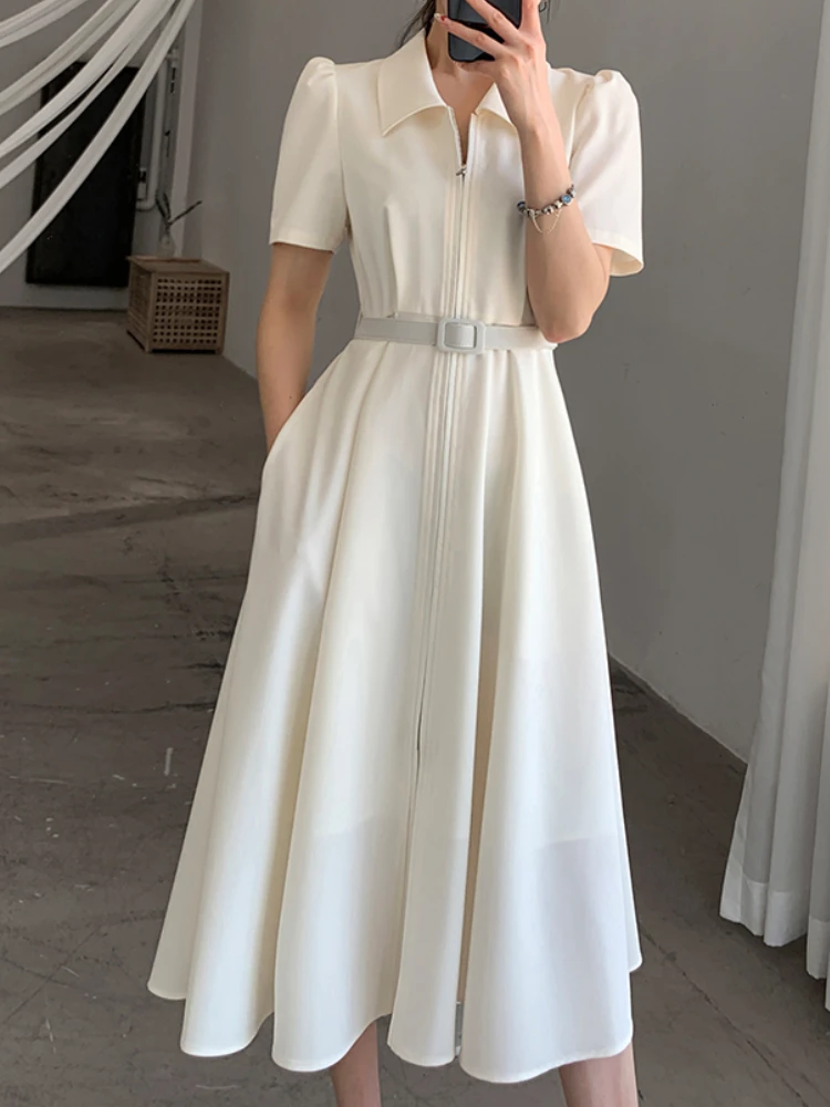 

Women's Summer Elegant Casual Midi Shirt Dress Short Sleeve A-Line Party Vestidos Female Fashion Vintage One Pieces Clothes Robe